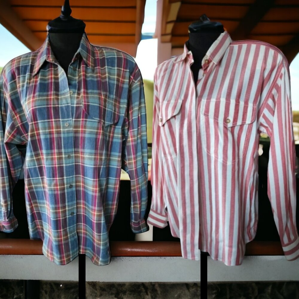 Vtg LIZ WEAR BUNDLE (MED) 100% Cotton Long Sleeve Button Up with Shoulde…
